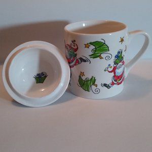 Whimsical Santa Christmas Tree Mug with Lid